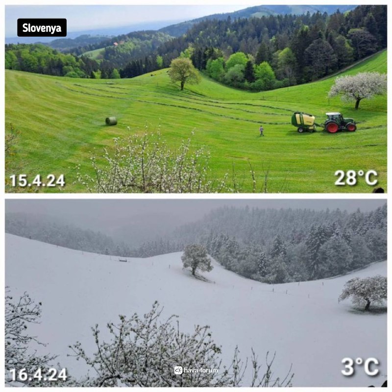 Teploty ve Slovinsku klesly z 28 stupňů na 3 stupně za pouhých 24 hodin.